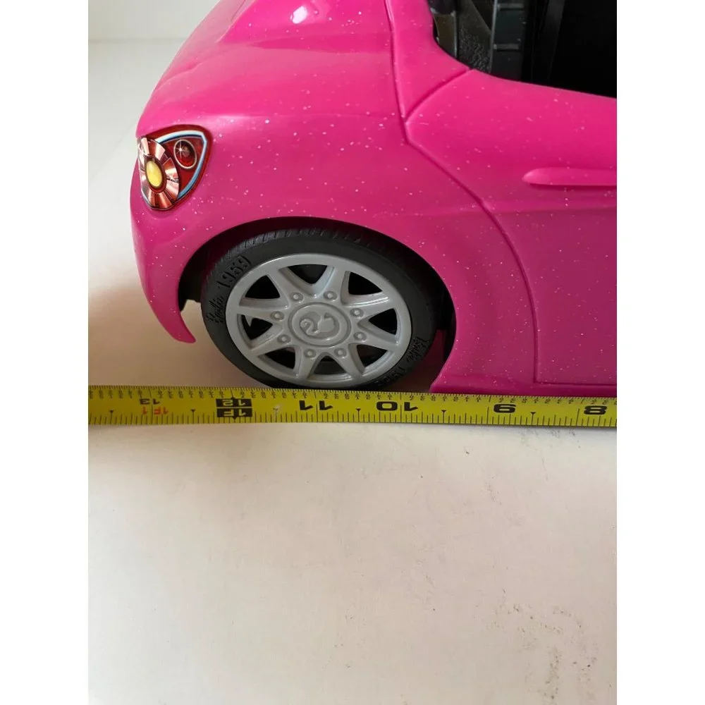 Barbie's sports car hot pink convertible doll size two seats glitter Mattel 2013